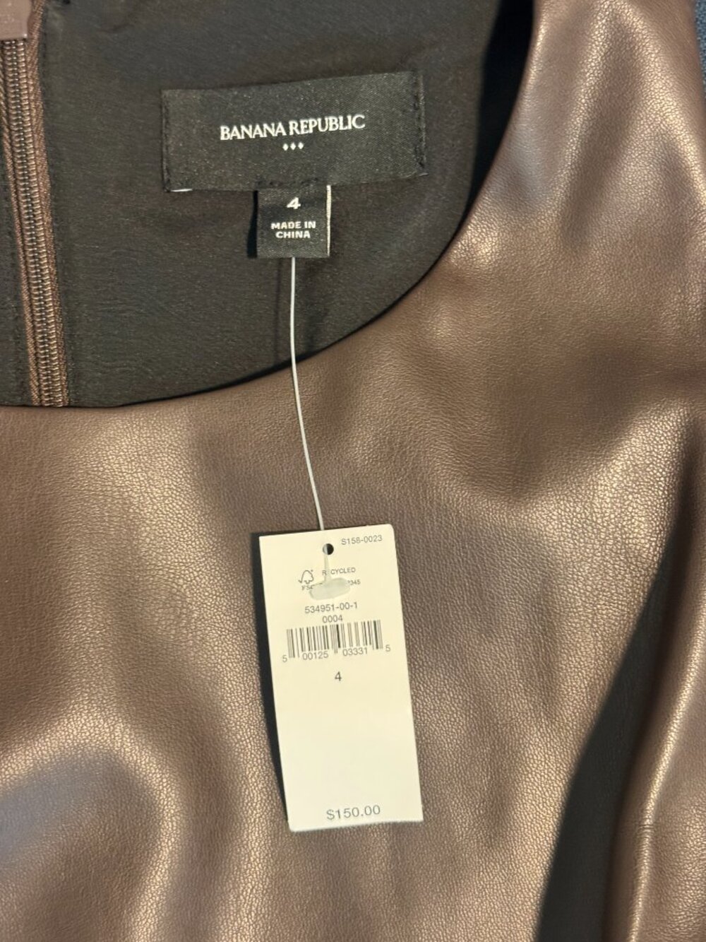 NWT Banana Republic Brown Vegan Leather Fit & Flare Midi Dress Size 4 - Picture 2 of 4